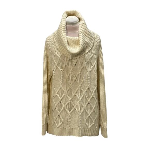 IVANKA TRUMP Cream Cowl Neck Soft Knit Sweater Large Pearl & Rhinestone Detail - Picture 1 of 6